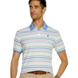 IZOD Advantage Performance Pastel Stripe White Short Sleeve Polo Shirt Men's XL.